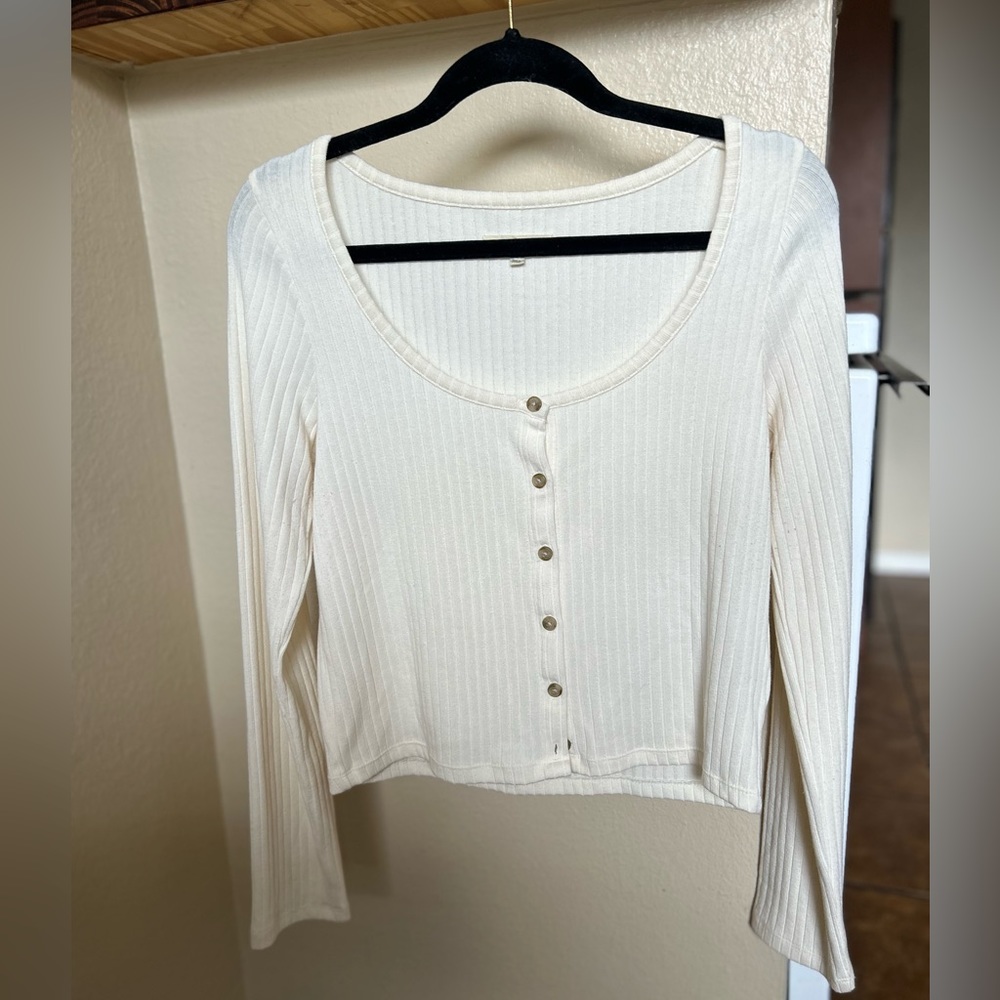 Madewell Cream Ribbed Cardigan Cropped Tee - Picture 2 of 3